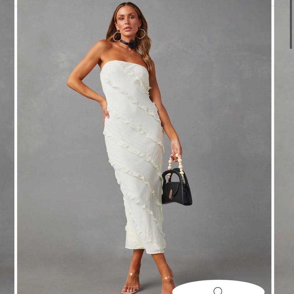 BAYLIE STRAPLESS RUFFLE STITCH MAXI DRESS - IVORY